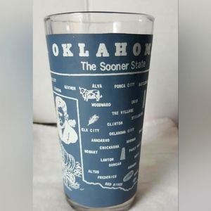 Vintage Souvenir State Glass Oklahoma 5 Inch Hazel Atlas? Blue Wrap on Clear